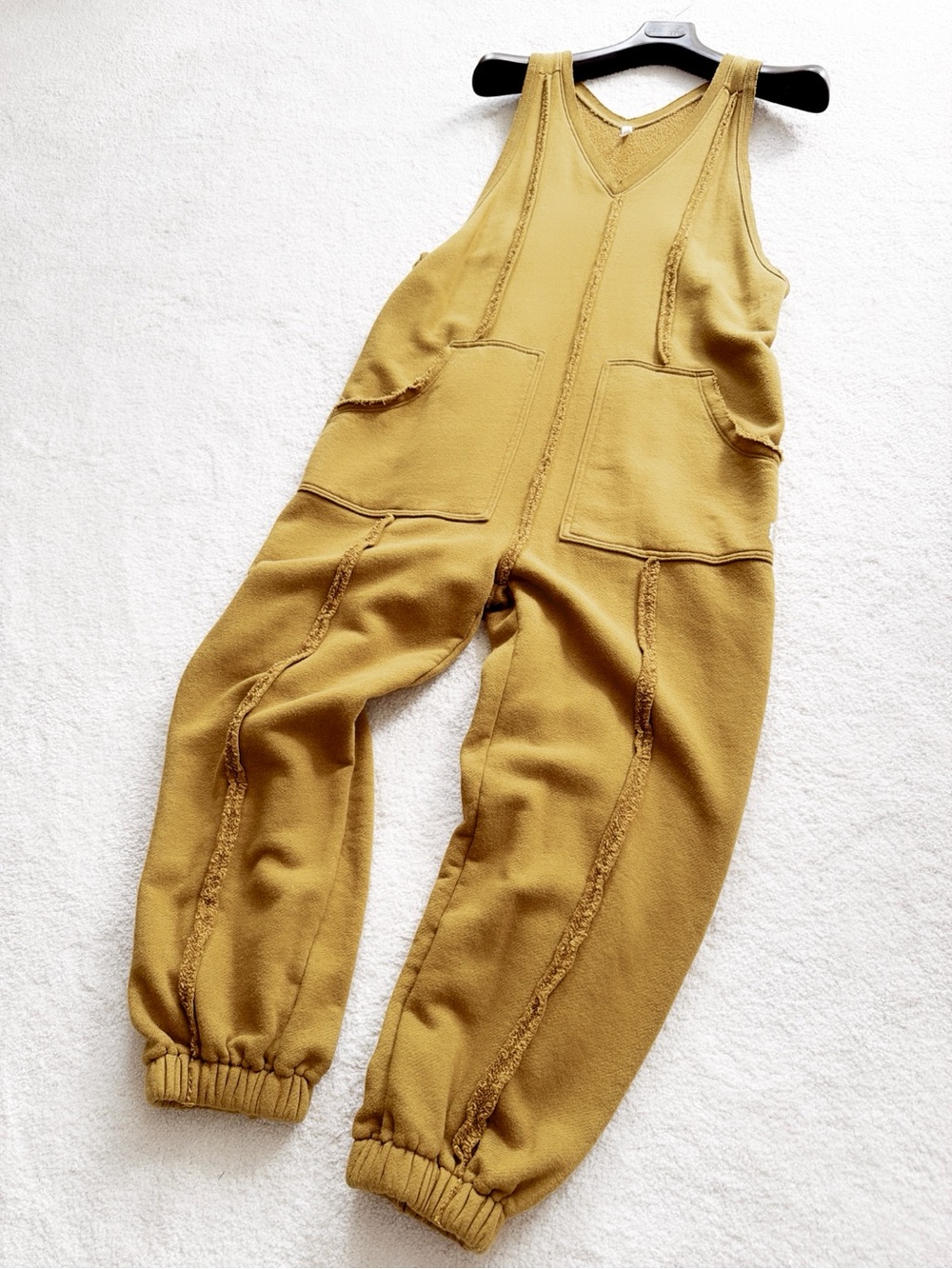NEW! FP Movement Mustard Onsie Sweat Shirt Fabric sz XS Overalls Free People - Picture 3 of 7